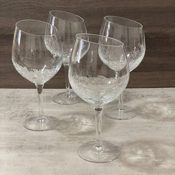 Pier 1 Crackle Angled Rim RARE 9" Wine Glasses Barware Discontinued Set of 4 - Picture 1 of 5